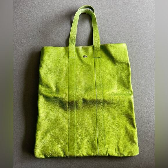 Burberry Handbags - Burberry Prorsum Metallic Green Leather Tote Bag
